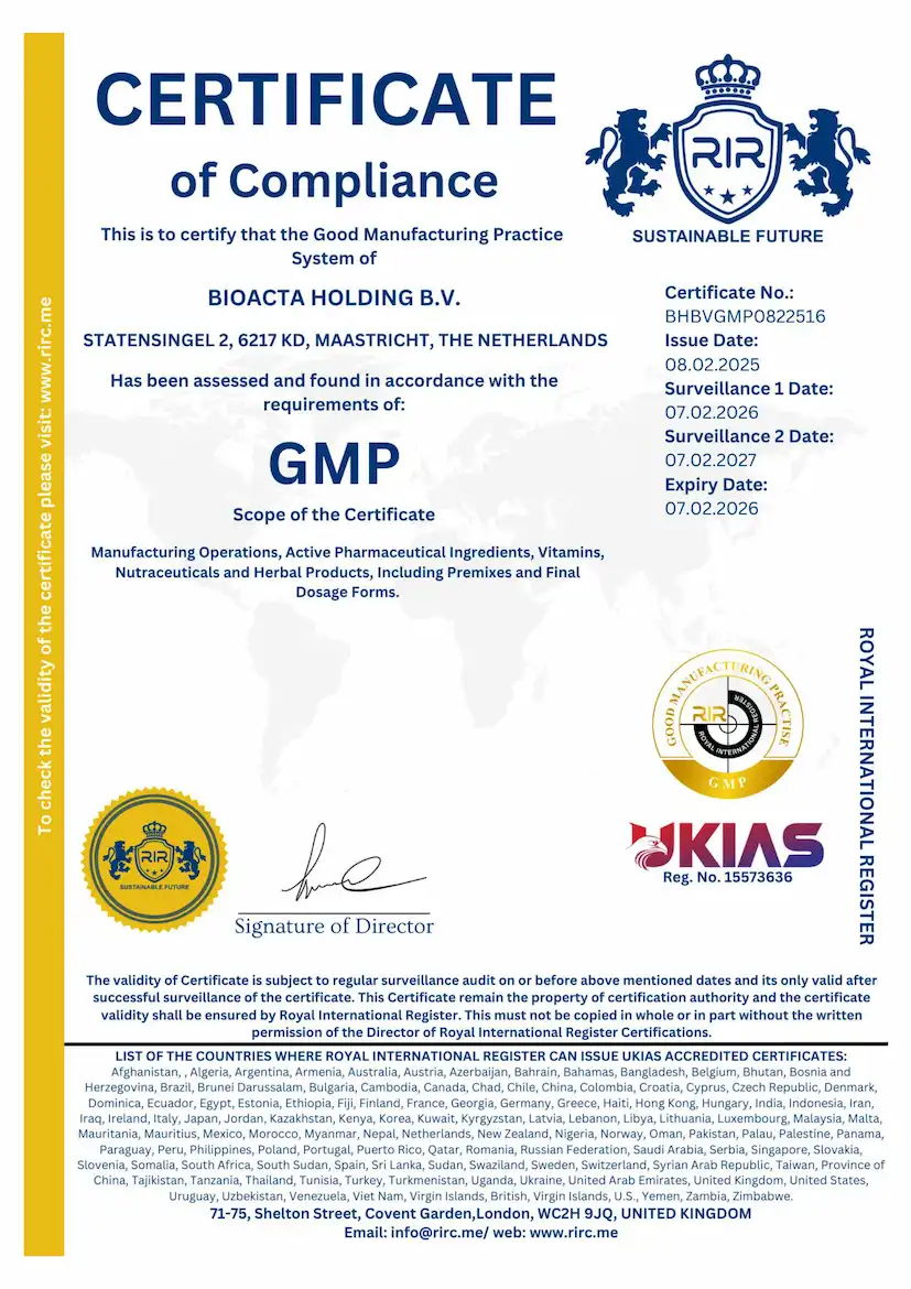 BioActa GMP Certificate